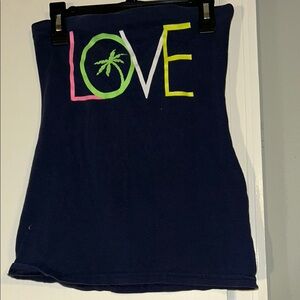 Navy Blue Tube Top with Colorful 'LOVE' Print